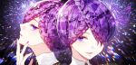  amethyst_(houseki_no_kuni) androgynous braid crystal gem gem_uniform_(houseki_no_kuni) hair_over_one_eye houseki_no_kuni looking_at_viewer multiple_others myoya nail_polish purple_eyes purple_hair siblings smile sparkle twins 