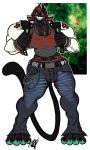  anthro canine clothed clothing demon eda horn huge_biceps hybrid jewelry looking_at_viewer male mammal muscular muscular_male necklace smile solo standing 
