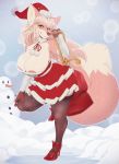  anthro areola_slip big_breasts breasts canine christmas clothed clothing female footwear hat high_heels holidays looking_at_viewer loyse mammal santa_hat shoes smile snow solo standing sukebepanda 