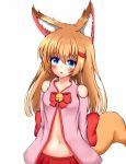  :o animal_ear_fluff animal_ears arms_behind_back bangs bare_shoulders bell blue_eyes blush bow breasts collarbone colored_eyelashes commentary_request detached_sleeves eyebrows_visible_through_hair fox_ears fox_girl fox_tail hair_between_eyes hair_down hair_ornament hairclip highres jingle_bell kemomimi_oukoku_kokuei_housou light_brown_hair long_hair long_sleeves looking_at_viewer mikoko_(kemomimi_oukoku_kokuei_housou) navel parted_lips peru_(perushee) pleated_skirt red_bow red_skirt simple_background skirt small_breasts solo tail very_long_hair virtual_youtuber white_background 