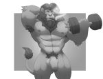  anthro balls cigar exercise feline fluffysnowmeow humanoid_penis lion male mammal muscular penis solo uncut weightlifting workout 