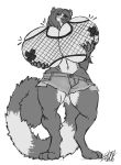  anthro big_breasts breast_fondling breasts clothed clothing eda female fishnet fondling hand_on_breast huge_breasts hyper hyper_breasts lemur mammal muscular muscular_female nipple_tape open_mouth pasties primate solo standing tape thick_thighs 