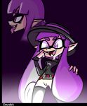  2017 breasts enurubis female gradient_background hair hat humanoid inkling nintendo open_mouth piercing purple_background purple_eyes purple_hair pussy signature simple_background splatoon standing teeth tentacle_hair tentacles tongue tongue_out tounge_piercing video_games 