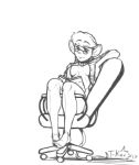  animated anthro book bottomless breasts chair choker clothed clothing eyewear female glasses hair half-closed_eyes katie_(t-kay) long_hair mammal monochrome mouse office_chair open_shirt reading reclining rodent simple_background sitting sketch solo t-kay thick_thighs white_background 