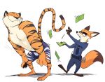  anthro canine disney feline fox haps male mammal money nick_wilde tiger tiger_dancer_(zootopia) zootopia 