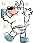  anthro blue_shoes briefs bull_terrier butt canine clothed clothing dog doug_(goronic) eyewear footwear glasses goronic hanes male mammal selfie shoes simple_background solo tighty_whities topless underwear white_background white_underwear 