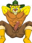  anthro archaeologist blue_eyes censored feline fur humanoid_penis male mammal montana_jones montana_jones_(character) muscular penis solo yellow_fur 