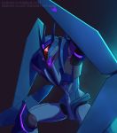  1boy dark_background decepticon fausto glowing looking_at_viewer no_humans red_eyes solo soundwave transformers transformers_prime watermark web_address 
