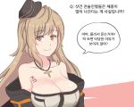  artist_request breasts brown_eyes brown_hair cleavage collarbone cross cross_necklace girls_frontline hat ithaca_m37_(girls_frontline) jewelry korean large_breasts long_hair looking_at_viewer military_hat necklace partially_translated selby smile solo translation_request 