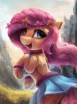  2018 absurd_res clothing equine feathered_wings feathers female feral flower fluttershy_(mlp) friendship_is_magic hair hi_res hooves long_hair mammal my_little_pony open_mouth outside pegasus pink_hair pink_tail plant skirt solo teal_eyes tongue upskirt vanillaghosties wings 
