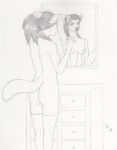  bedbedroom bedroom canine dreadwolfclaw1990 female mammal mirror muscular nude reflection sketch sybil_mccready wolf 