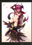  ;) absurdres arm_support arm_up armor armored_boots bangs bikini bikini_armor black_legwear blue_eyes blush boots breasts cape choker closed_mouth collarbone curled_horns dragon_girl dragon_horns dragon_tail elizabeth_bathory_(brave)_(fate) elizabeth_bathory_(fate)_(all) eyebrows_visible_through_hair fang fang_out fate/grand_order fate_(series) fukai_ryousuke hair_between_eyes hair_ribbon highres horns knee_boots long_hair looking_at_viewer navel one_eye_closed oversized_clothes pauldrons petals pink_hair planted_sword planted_weapon pointy_ears purple_eyes purple_ribbon red_bikini red_choker red_footwear ribbon scan shield shoes sidelocks silver_trim sitting small_breasts smile solo spiked_shoes spikes string_bikini sweat swimsuit sword tail thighhighs thighhighs_under_boots tiara two_side_up v vambraces very_long_hair weapon white_cape 