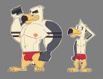  anthro arcarc avian ayden ayden_(brogulls) bailey bird brogulls bulge clothed clothing flexing grin muscular seagull smile topless 