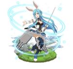  animal_ears arm_strap asuna_(sao) asuna_(sao-alo) black_ribbon blue_footwear blue_hair blue_legwear blue_skirt breasts bunny_ears cleavage faux_figurine floating_hair full_body fur_trim holding holding_sword holding_weapon layered_skirt long_hair medium_breasts miniskirt neck_ribbon official_art outstretched_arm pleated_skirt ribbon simple_background skirt solo striped striped_ribbon sword sword_art_online sword_art_online:_code_register thighhighs very_long_hair weapon white_background wrist_cuffs 