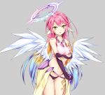  angel_wings anger_vein blush breasts commentary_request crop_top cross feathered_wings gloves gradient_hair halo highres ikasoke_(likerm6au) jibril_(no_game_no_life) large_breasts long_hair looking_at_viewer low_wings magic_circle midriff multicolored_hair navel no_game_no_life pink_hair solo symbol-shaped_pupils tattoo tongue tongue_out very_long_hair white_wings wing_ears wings yellow_eyes 