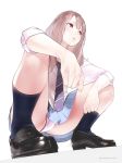  ama_mitsuki ass black_legwear brown_hair loafers long_hair necktie original panties pantyshot pantyshot_(squatting) purple_eyes school_uniform shoes skirt solo squatting underwear white_panties 