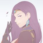  breasts cape cleavage earrings fire_emblem fire_emblem_echoes:_mou_hitori_no_eiyuuou jewelry koyorin large_breasts lips long_hair looking_at_viewer purple_eyes purple_hair simple_background smile solo sonia_(fire_emblem_gaiden) tiara 