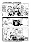  3koma 4girls :o absurdres ahoge anger_vein angry animal_ears arms_up bangs beard benghuai_xueyuan box breasts bronya_zaychik bunny_ears character_request cleavage clothes_grab comic commentary cropped_jacket cross_hair_ornament crossed_bangs drill_hair emphasis_lines english english_commentary eyebrows_visible_through_hair facial_hair flower gameplay_mechanics gloves greyscale hair_between_eyes hair_flower hair_ornament hair_ribbon hairband hairclip hand_up highres honkai_impact jacket_grab jitome kiana_kaslana long_hair long_sleeves looking_at_another medium_breasts monochrome multiple_girls no_eyes open_mouth ribbon sheita shirt short_sleeves shouting sidelocks simple_background solid_oval_eyes speech_bubble standing sweatdrop talking twin_drills twintails upper_body v-shaped_eyebrows white_background wing_collar yae_sakura_(benghuai_xueyuan) 