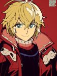  blonde_hair blue_eyes fujimoto_hideaki male_focus short_hair shulk simple_background smile xenoblade_(series) xenoblade_1 