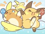  &gt;_&lt; :&gt; :d alolan_form alolan_raichu blush cafe_(chuu_no_ouchi) full_body high_five instrument maracas no_humans open_mouth pokemon pokemon_(creature) raichu smile tail x3 xd 