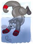  2016 animate_inanimate anthro black_nose bubble digital_drawing_(artwork) digital_media_(artwork) hi_res hindpaw inflatable jayboppity jazzotter jewelry living_inflatable male mammal markings mustelid necklace nozzle nude otter pawpads paws pool_toy red_pawpads rubber seashell shiny simple_background solo stripes teeth toes underwater water 