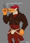  anthro arcarc avian bird bulge cigarette clothing eagle hat jacket jockstrap male muscular navel pubes redneck scruffy solo underwear 