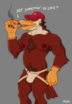  anthro arcarc armpit_hair avian bird bulge cigarette clothing eagle hat jockstrap male muscular navel nipples pubes redneck scruffy solo underwear 