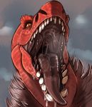  amber_eyes ambiguous_gender anjanath breath capcom dinosaur drooling feral finalroar fur gaping_mouth imminent_vore looking_at_viewer monster_hunter mouth_shot red_scales saliva saliva_string scales scalie sharp_teeth slit_pupils solo teeth throat tongue tongue_out video_games vore wet white_fur 