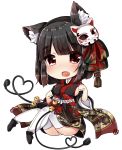  :d animal_ears azur_lane bangs bell black_footwear black_hair black_kimono blush bob_cut breasts cat_ears chibi chiitamu commentary_request eyebrows_visible_through_hair fang fox_mask full_body heart highres japanese_clothes jingle_bell kimono large_breasts long_sleeves looking_at_viewer mask mask_on_head open_mouth panties red_eyes short_hair sideboob simple_background sitting smile solo thick_eyebrows thighhighs underwear white_background white_legwear white_panties wide_sleeves yamashiro_(azur_lane) 