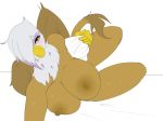  4:3 anthro anthrofied areola avian beak big_breasts blush breasts feathered_wings feathers female friendship_is_magic gilda_(mlp) gryphon huge_breasts looking_at_viewer lying monochrome my_little_pony nipples non-mammal_breasts nude paws simple_background solo vayguard wings 