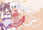  2girls aliasing brown_hair catgirl long_hair mao_(alepricos) twintails white_hair 