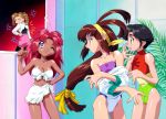  90s :3 anna_respighi antenna_hair battle_athletes black_hair braid breasts brown_eyes brown_hair collarbone crossed_arms dark_skin fang front-tie_top grin hairband hand_on_hip hand_to_own_mouth index_finger_raised kanzaki_akari leotard long_hair looking_up low-tied_long_hair medium_breasts multiple_girls non-web_source official_art one_eye_closed open_mouth profile purple_eyes red_hair sarong shiny shiny_skin short_hair sleeveless small_breasts smile swimsuit tanya_natdhipytadd undressing 