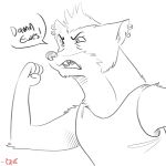  angry anthro black_and_white boreoboros chest_tuft clothed clothing dialogue disney ear_piercing english_text fangs female hi_res honey_(zootopia) honey_badger humor mammal monochrome mustelid piercing pun solo text tuft zootopia 