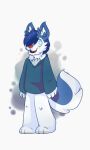  blue_eyes blue_fur canine clothing crimson_(artist) digital_media_(artwork) fur logan_littlehowl mammal scar sweater white_fur wolf 