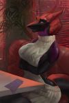  anthro clothed clothing female fur inside looking_at_viewer marii5555 sergal sitting solo sweater virgin_killer_sweater wide_hips 