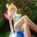  2018 anthro ashnar blonde_hair breasts clothed clothing feathered_wings feathers female green_eyes hair horn jackalope lagomorph mammal nipple_bulge one-piece_swimsuit open_mouth outside phina_(ashnar) solo swimsuit wings 