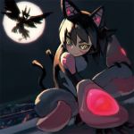  animal_ears bad_id bad_twitter_id bangs black_hair black_sclera bodysuit breasts cat_ears cat_tail character_request cityscape closed_mouth copyright_request facial_mark full_moon hair_between_eyes hand_on_own_knee indian_style medium_breasts moon moonlight multiple_tails night night_sky outdoors reiesu_(reis) ringed_eyes short_hair sitting sky smile solo star_(sky) tail two_tails yellow_eyes 