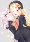  :d ^_^ abigail_williams_(fate/grand_order) bangs black_bow black_dress black_hat blonde_hair blue_eyes blush bow bug butterfly cheek-to-cheek closed_eyes closed_mouth commentary_request dress dutch_angle eyebrows_visible_through_hair fate/grand_order fate_(series) forehead hair_bow hat highres hiyoko_biimu horn hug insect lavinia_whateley_(fate/grand_order) long_hair long_sleeves multiple_girls object_hug open_mouth orange_bow parted_bangs polka_dot polka_dot_bow purple_eyes silver_hair sleeves_past_fingers sleeves_past_wrists smile stuffed_animal stuffed_toy teddy_bear very_long_hair 