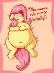  blue_eyes blush english_text equine fluttershy_(mlp) friendship_is_magic graphene horse mammal my_little_pony overweight pony solo text 