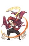  black_eyes black_footwear black_hair black_pants cape chestnut_mouth flower full_body hat hat_flower highres holding holding_sword holding_weapon jewelry looking_at_viewer makaria motion_blur official_art pants pirate_costume pirate_hat princess_principal princess_principal_game_of_mission red_hat ring short_hair slashing smile solo standing sword thumb_ring toudou_chise transparent_background weapon 