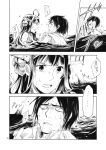  1girl admiral_(kantai_collection) ahoge bare_shoulders collar_grab comic gasp greyscale hairband kantai_collection kongou_(kantai_collection) monochrome ocean page_number partially_submerged translated wet wet_clothes wet_hair yamada_rei_(rou) 