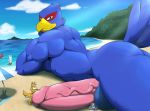  anthro avian beach bird canine croiyan erection falco_lombardi fox_mccloud group hi_res lying macro male male/male mammal muscular muscular_male nintendo on_front penis seaside star_fox video_games wolf wolf_o&#039;donnell 