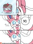  ambiguous_gender blue_eyes blush cherry comic dialogue eeveelution english_text food frown fruit motion_lines nintendo open_mouth patreon plate pok&eacute;mon pok&eacute;mon_(species) pokepuff sad smile speech_bubble sylveon text url video_games winick-lim 