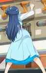  blue_dress blue_hair dress drill from_behind hair_bobbles hair_bun hair_ornament haruyama_kazunori hugtto!_precure long_hair power_drill power_tool precure solo standing yakushiji_saaya 