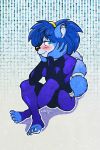  anthro black_nose blue_fur blue_hair blush bodysuit canine clothing female fox fur green_eyes hair headband krystal mammal nintendo scottytheman short_hair signature skinsuit smile solo star_fox tailband tight_clothing toes video_games white_fur 