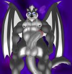  anthro balls big_penis canine darius_leodragon dragon eastern_dragon erection glowing glowing_eyes horn humanoid_penis looking_at_viewer low-angle_view male mammal muscular muscular_male nude pecs penis solo standing uncut wings 