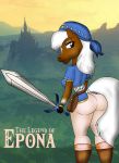  anthro anthrofied big_breasts big_butt breasts building butt clothed clothing diz395 epona_(tloz) equine female fluffy fluffy_tail hair hi_res horse long_hair looking_back mammal melee_weapon nintendo rear_view solo sword the_legend_of_zelda video_games voluptuous weapon white_hair wide_hips 