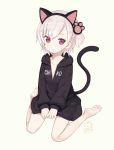 :&lt; animal_ears artist_name barefoot black_hoodie capriccio cat_ears cat_tail character_name closed_mouth commentary_request dated fake_animal_ears feet full_body hood hood_down hoodie kaburi_chiko long_sleeves looking_at_viewer naked_hoodie one_side_up original pale_skin partially_unzipped paw_hair_ornament pink_eyes short_hair signature simple_background sitting solo tail tail_raised wariza white_hair 