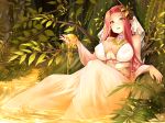  breasts cleavage dress highres jewelry large_breasts long_hair necklace original pointy_ears red_hair sleeveless solo underboob usuki_(graygreed) yellow_eyes 