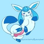  2018 animal_genitalia animal_penis balls blep blue_background blush canine_penis cum eeveelution electrikestorm erection feral glaceon half-closed_eyes hi_res knot light_blue_background light_blue_fur male mammal nintendo pawpads paws penis pink_penis pok&eacute;mon pok&eacute;mon_(species) shiny_pok&eacute;mon simple_background solo tongue tongue_out video_games 